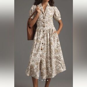 Pilcro Floral Midi Dress - Cream and Brown